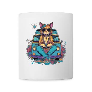 Hippie cat on holiday in a van, humor - Mug - white - Front