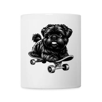 Pudel Skateboarder, Schwarz-Weiß Hund - Tasse - Weiß - Vorne