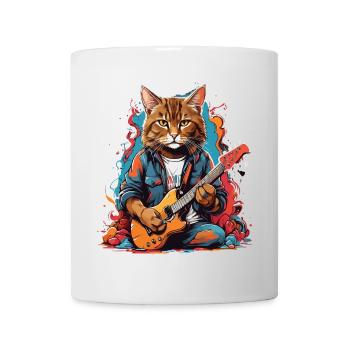 Katze mit Gitarre - Tasse - Weiß - Vorne