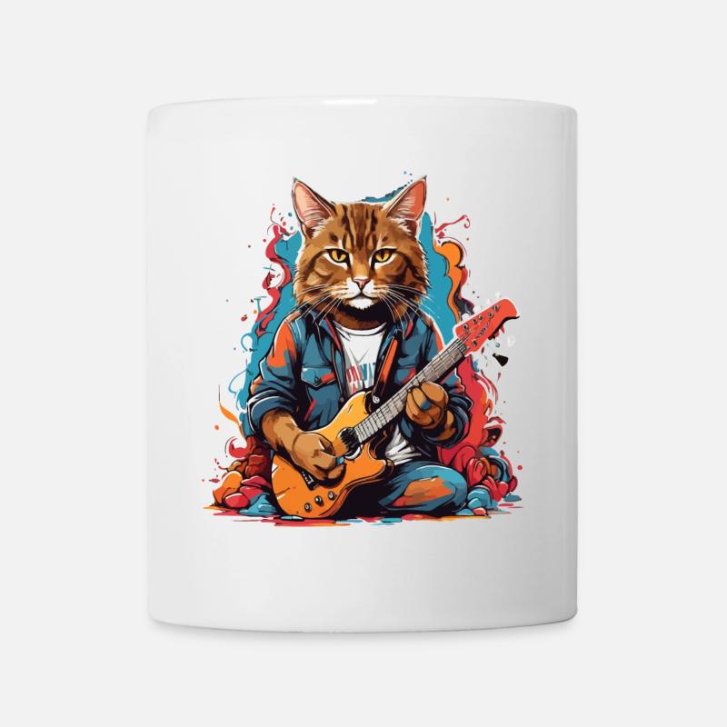 Katze mit Gitarre - Tasse - Weiß