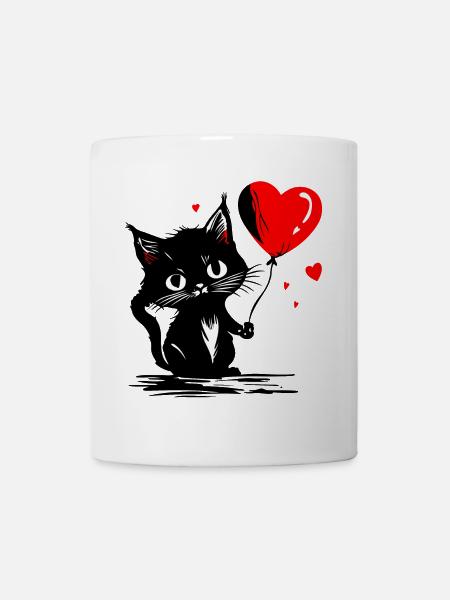Katze Herz Luftballon rot Muttertag Street Art - Tasse - Weiß
