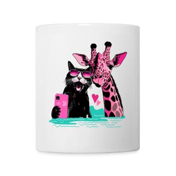 Good-Vibes Selfie mit Katze und Giraffe - Tasse - Weiß - Vorne