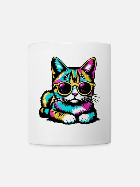 Chat avec lunettes de soleil - Mug blanc - blanc