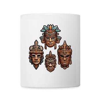 Sculpté orné aztèque, maya, masques incas - Mug blanc - blanc - Devant