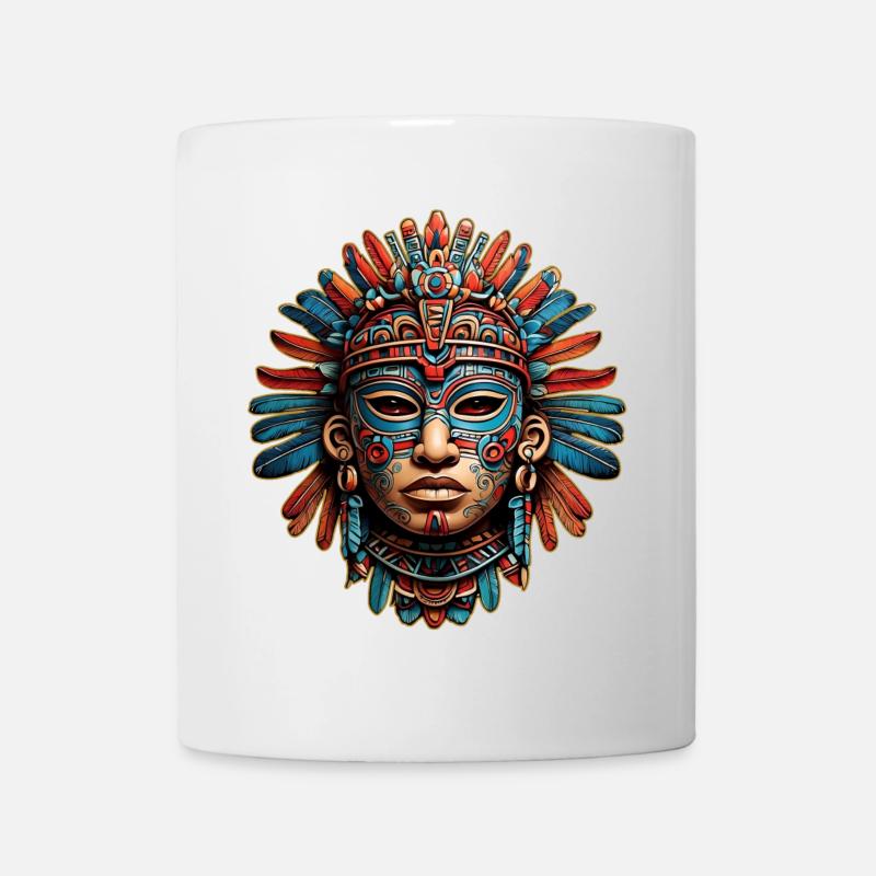 Kunstvolle geschnitzte Azteken, Maya, Inka Maske - Tasse - Weiß