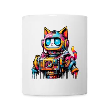 Katze gestaltet als Roboter im Comic Graffiti Stil - Tasse - Weiß - Vorne