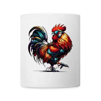 cooler Hahn in bunten Farben mit Sonnenbrille - Tasse - Weiß - Vorne