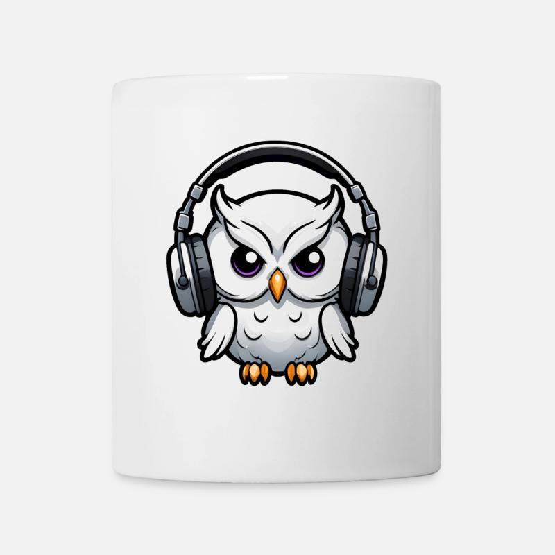 weiße Eule mit Kopfhörern - Tasse - Weiß