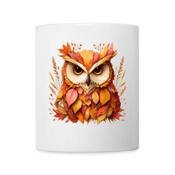 beau hibou, conçu à partir de différentes feuilles - Mug blanc - blanc - Devant