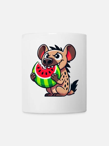 Hyène mignonne avec des fruits de dessin animé de pastèque d’été - Mug blanc - blanc