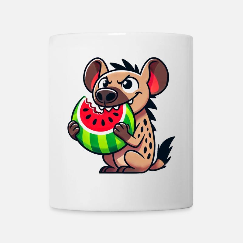 Hyène mignonne avec des fruits de dessin animé de pastèque d’été - Mug blanc - blanc