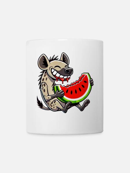 Hyène mignonne avec des fruits de dessin animé de pastèque d’été - Mug blanc - blanc