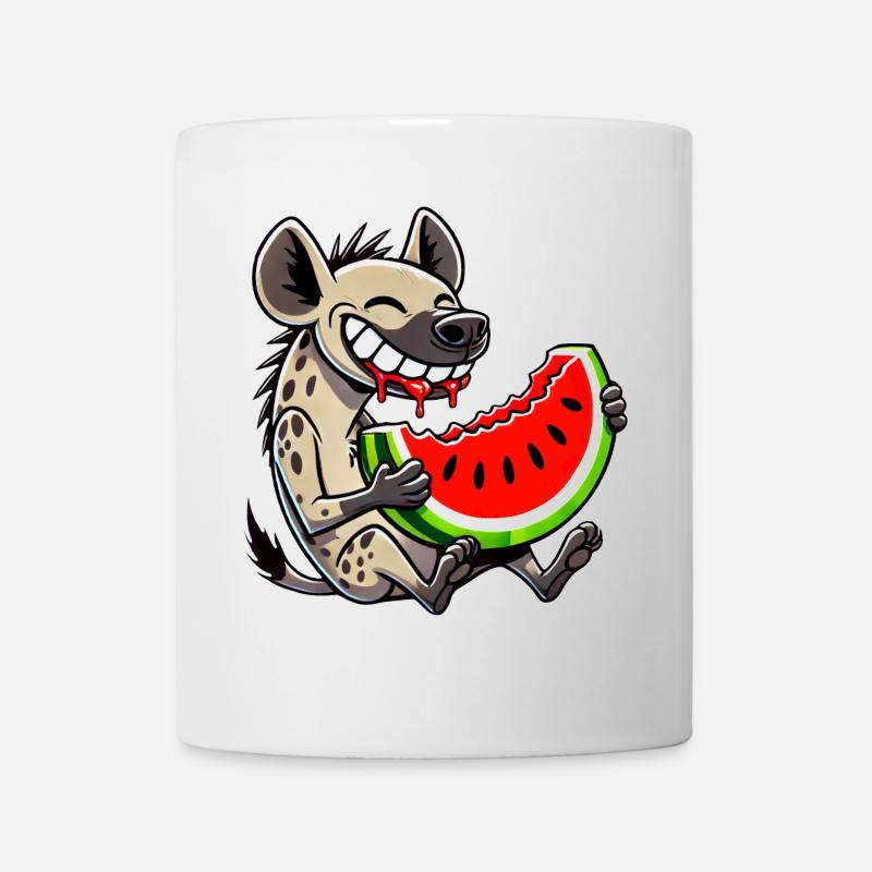 Hyène mignonne avec des fruits de dessin animé de pastèque d’été - Mug blanc - blanc
