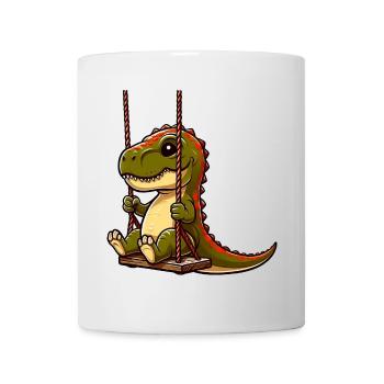 Nachdenklicher T-Rex auf Spielplatz Schaukel - Tasse - Weiß - Vorne