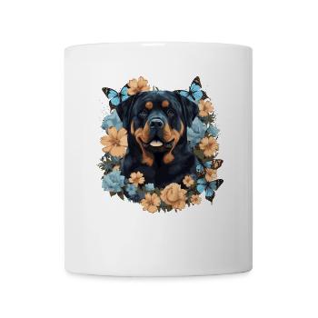Chien rottweiler avec des fleurs - Mug blanc - blanc - Devant