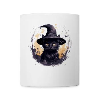 Chat noir avec chapeau de sorcière - Mug blanc - blanc - Devant