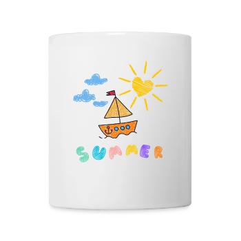 Summer Boat Children's Art Style - Mug - white - Front