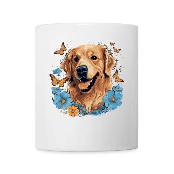Golden Retriever Dog and Butterflies - Mug - white - Front
