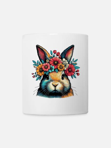 Rabbit with Flowers - Mug - white