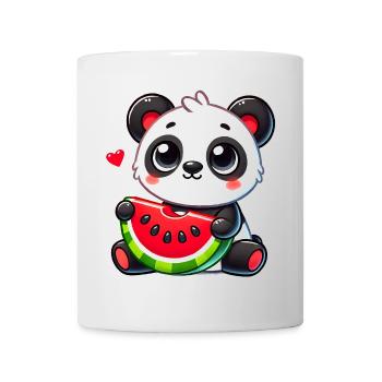 L’adorable panda déguste un morceau de pastèque - Mug blanc - blanc - Devant