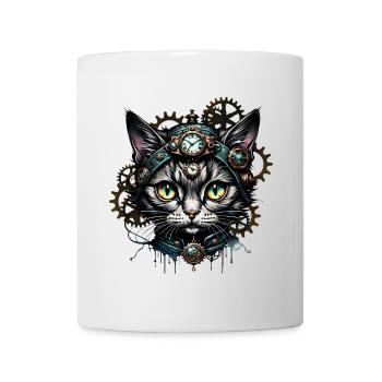 Cute steampunk cat with clocks and gears. - Mug - white - Front