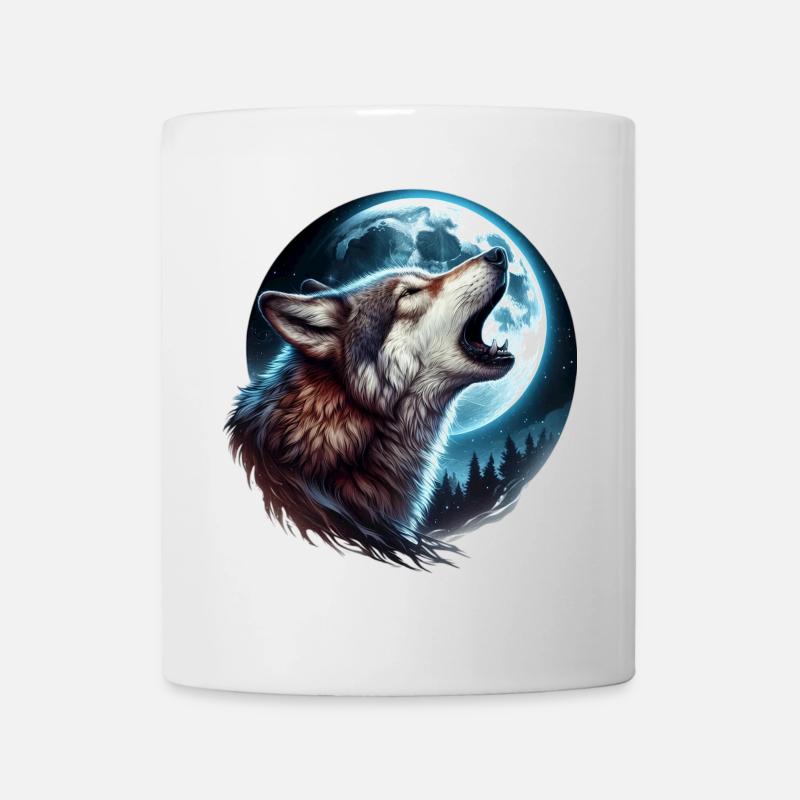 Wolf heult den Vollmond an - Tasse - Weiß