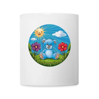 Süßer blauer Teddybär im Garten Sonne und Wolken - Tasse - Weiß - Vorne