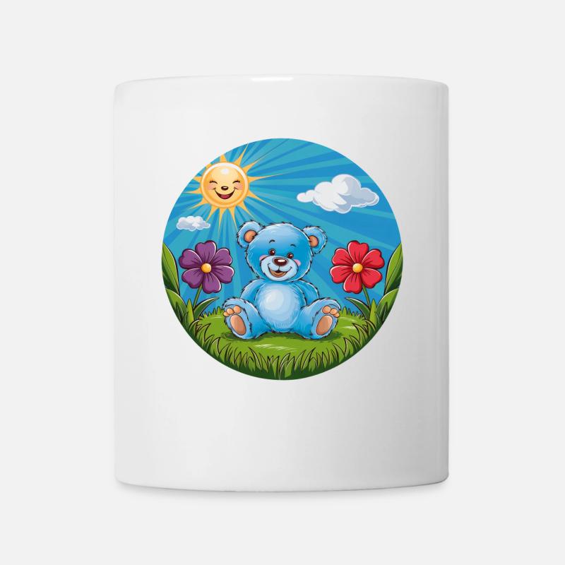 Ours en peluche bleu mignon dans le jardin soleil et nuages - Mug blanc - blanc