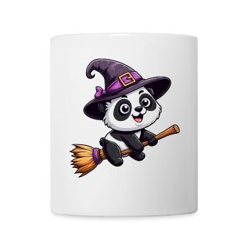 Halloween Panda Sorcière avec Balai de Sorcière Bande Dessinée Mignon - Mug blanc - blanc - Devant