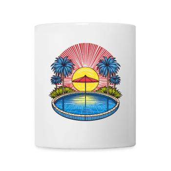 Parasol by the pool under palm trees in summer - Mug - white - Front