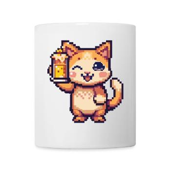Katze Bier Pixel - Tasse - Weiß - Vorne