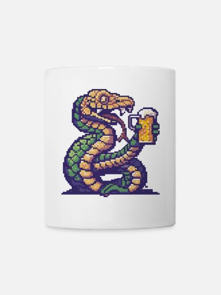Schlange Kobra Bier Pixel - Tasse - Weiß