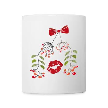 Kuss unter dem Mistelzweig, Weihnachten - Tasse - Weiß - Vorne