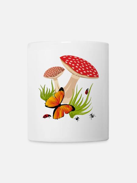Fliegenpilze, Schmetterling - Tasse - Weiß