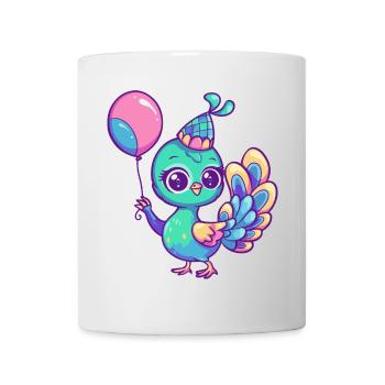 Pfau Vogel Geburtstag Comic - Tasse - Weiß - Vorne