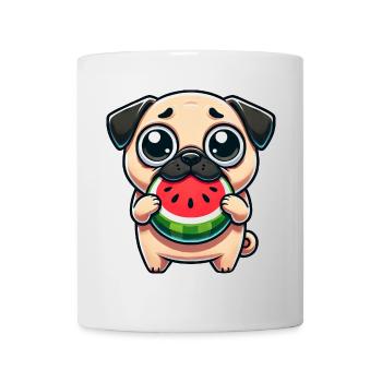 Lustiger Mops Wassermelone Sommer Cartoon - Tasse - Weiß - Vorne