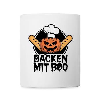 Halloween Kürbis mit Bäckermütze und Brot - Tasse - Weiß - Vorne