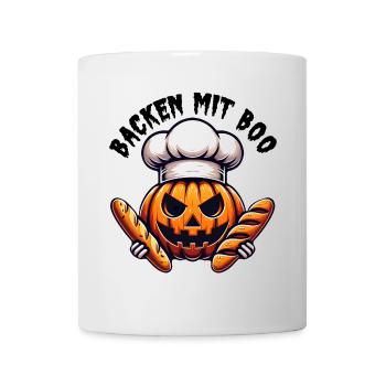 Halloween Kürbis mit Bäckermütze und Brot - Tasse - Weiß - Vorne