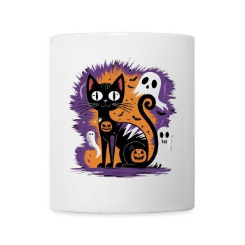 Gruselige Halloween-Katze - Tasse - Weiß - Vorne