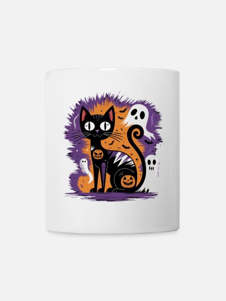 Gruselige Halloween-Katze - Tasse - Weiß