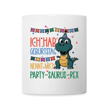 Party-Saurus-Rex, Dinosaurier Kindergeburtstag - Tasse - Weiß - Vorne