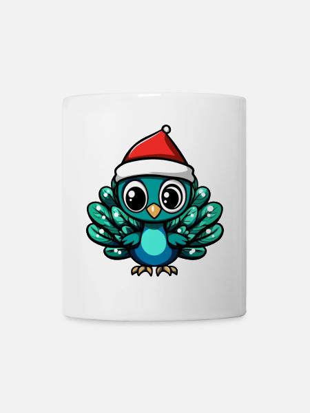 Paon oiseau Noël mignon - Mug blanc - blanc