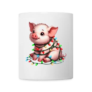 Süßes Weihnachtsschwein mit Lichterkette - Tasse - Weiß - Vorne