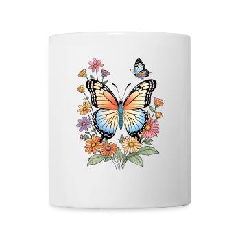 Colorful butterfly in a sea of flowers - Mug - white - Front