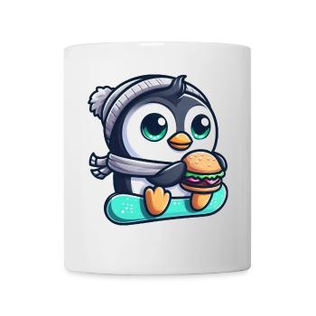 Lustiger Pinguin auf Snowboard mit Burger - Tasse - Weiß - Vorne