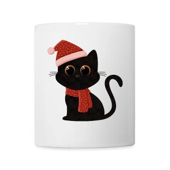 Chat Noël avec chapeau et écharpe - Mug blanc - blanc - Devant