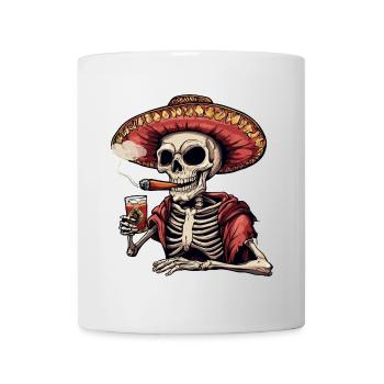 Skelett Totenkopf Totenschädel Zigarre Schnaps - Tasse - Weiß - Vorne