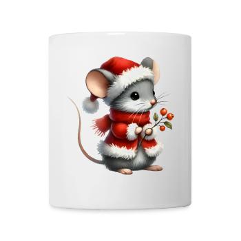Cute Mouse with Santa Hat and Berry Branch - Mug - white - Front