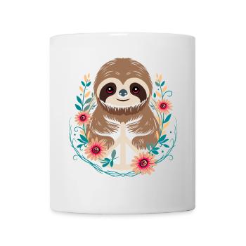 Sloth with peace sign and flowers - Mug - white - Front