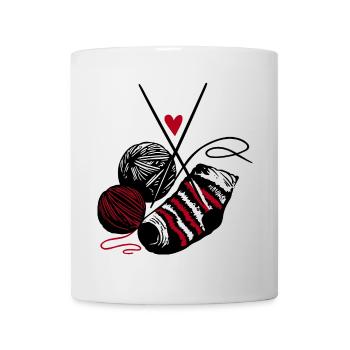 Laine, aiguilles à tricoter et cœurs – Handmade Fan - Mug blanc - blanc - Devant